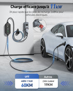 Câble de charge uni Type 2 EV 11 kW 7 m Station de recharge portable pour voiture électrique triphasée