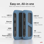 USB-C 8-in-1-hub | Afneembare kabel | Unie Pro