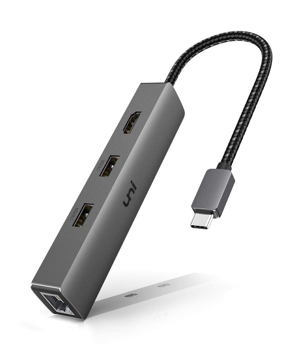 Концентратор USB C с портом USB C, адаптер HDMI 4K, Ethernet 1G, PD 100 Вт  | он® - uni