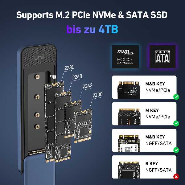 M.2 NVMe- und SATA-SSD-Gehäuse |10 Gbit/s | USB C 3.2