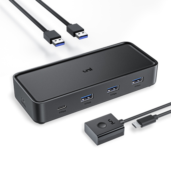 Conmutador USB 3.0 de 4 puertos con control remoto y cables USB-A