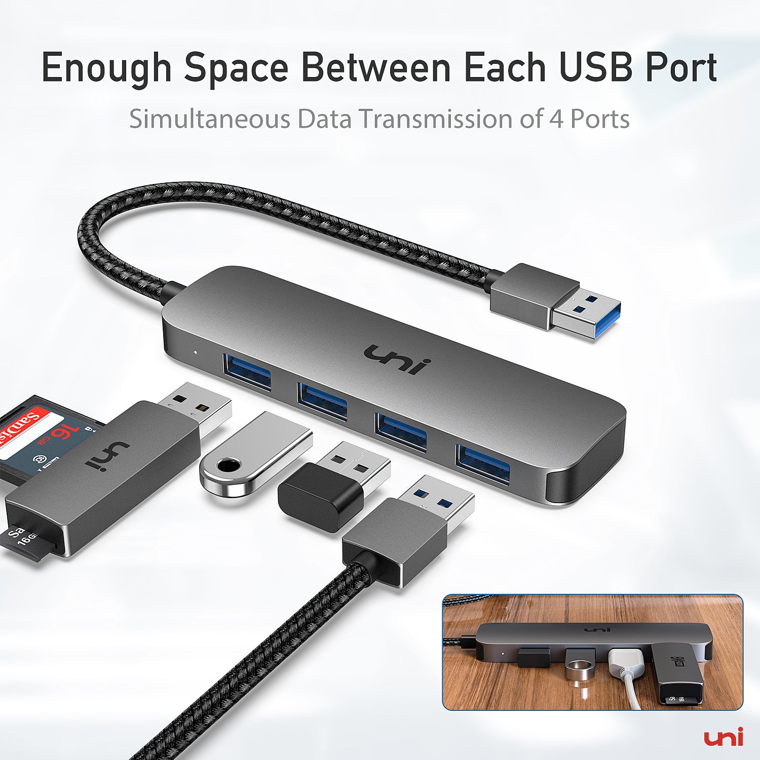 TSUPY USB 3.0 Hub Multi USB HUB with 4ft/48inch Extended Cable, SD/TF Card  Reader & 3 USB 3.0 Ports Compatible for PC, Laptops, Tablets, MacBook, Mac  Mini, iMac Pro 