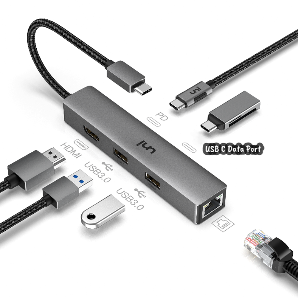 Uni Dual Hdmi Adapter For Macbook Air USB C Hub W/ USB C Port, 4K HDMI
