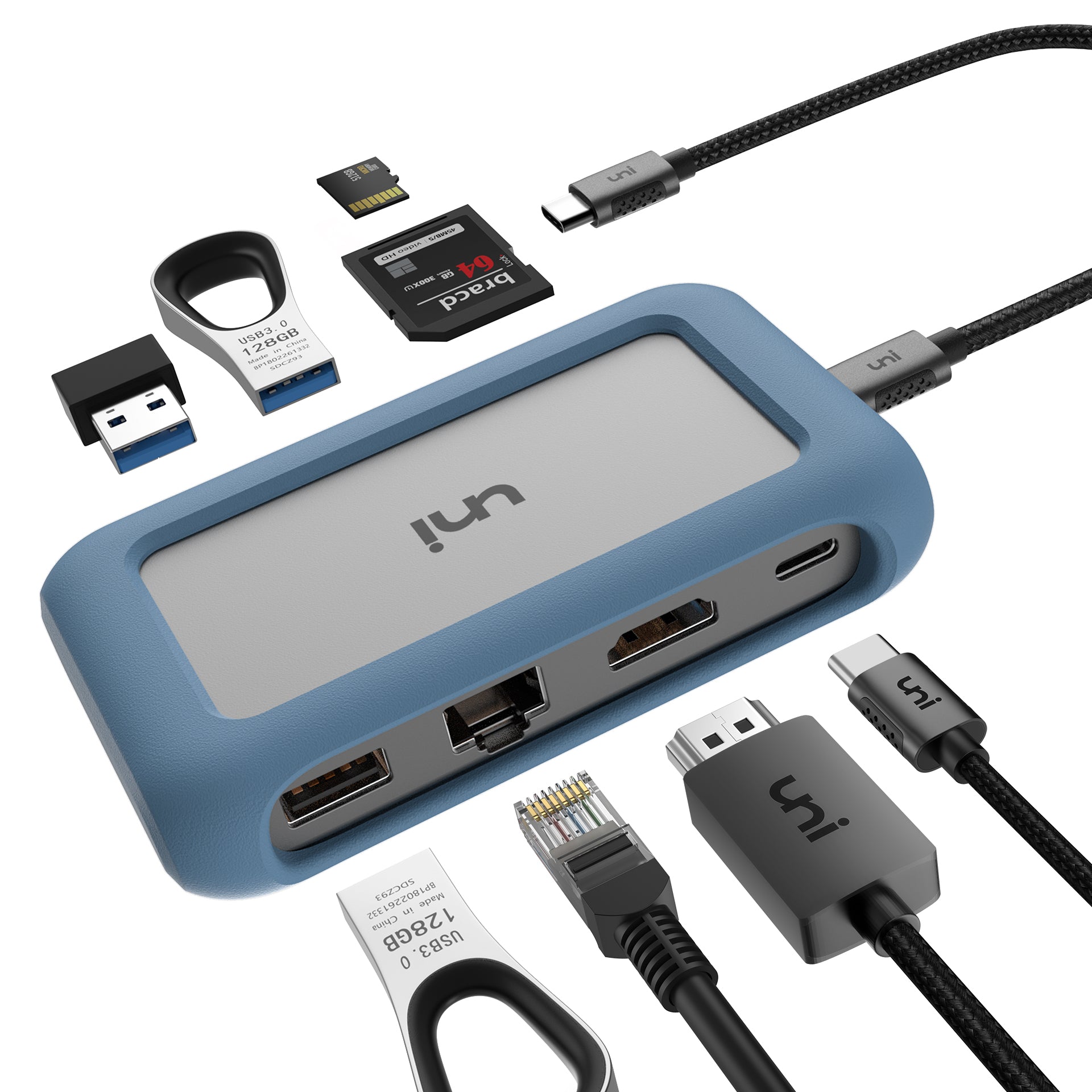 USB-C 8 in 1 ハブ | 取り外し可能なケーブル | ユニオンプロ
