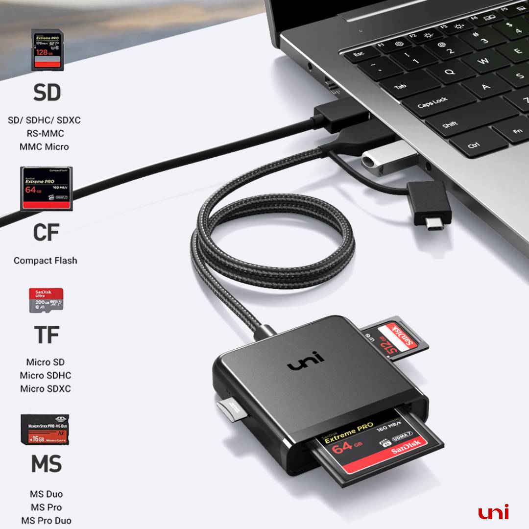 USB C CF/SD/TF Card Reader, Compact Flash Reader 3-Slot Memory Card Adapter  for