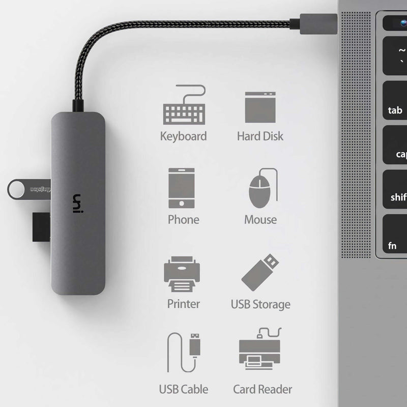 Adaptador multipuerto USB C Hub – Dongle de aluminio portátil 7 en 1 con  salida HDMI 4K, 3 puertos USB 3.0, lector de tarjetas SD/TF compatible con