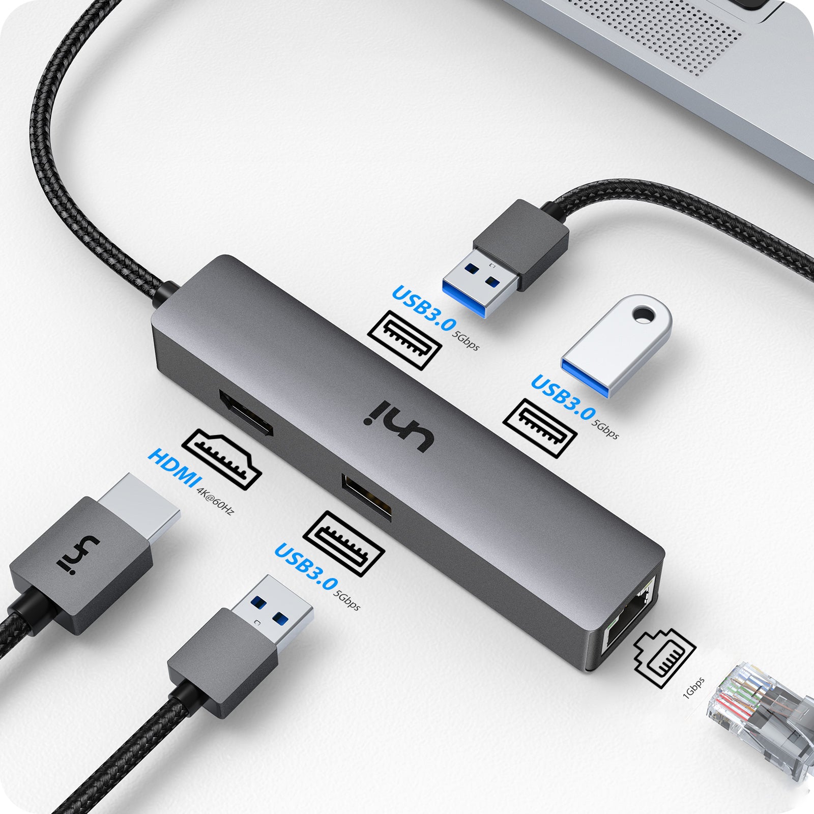 C Hub 4K Adapter | 1G & 3 x USB 3.0 Adaptor | uni®