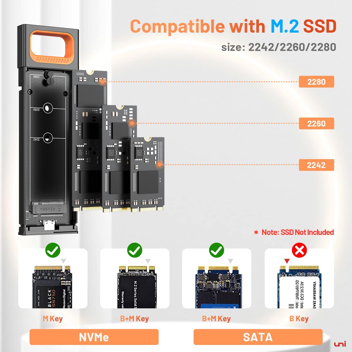 M.2 SSD Enclosure (Tool Free) Size 2242/2260/2280