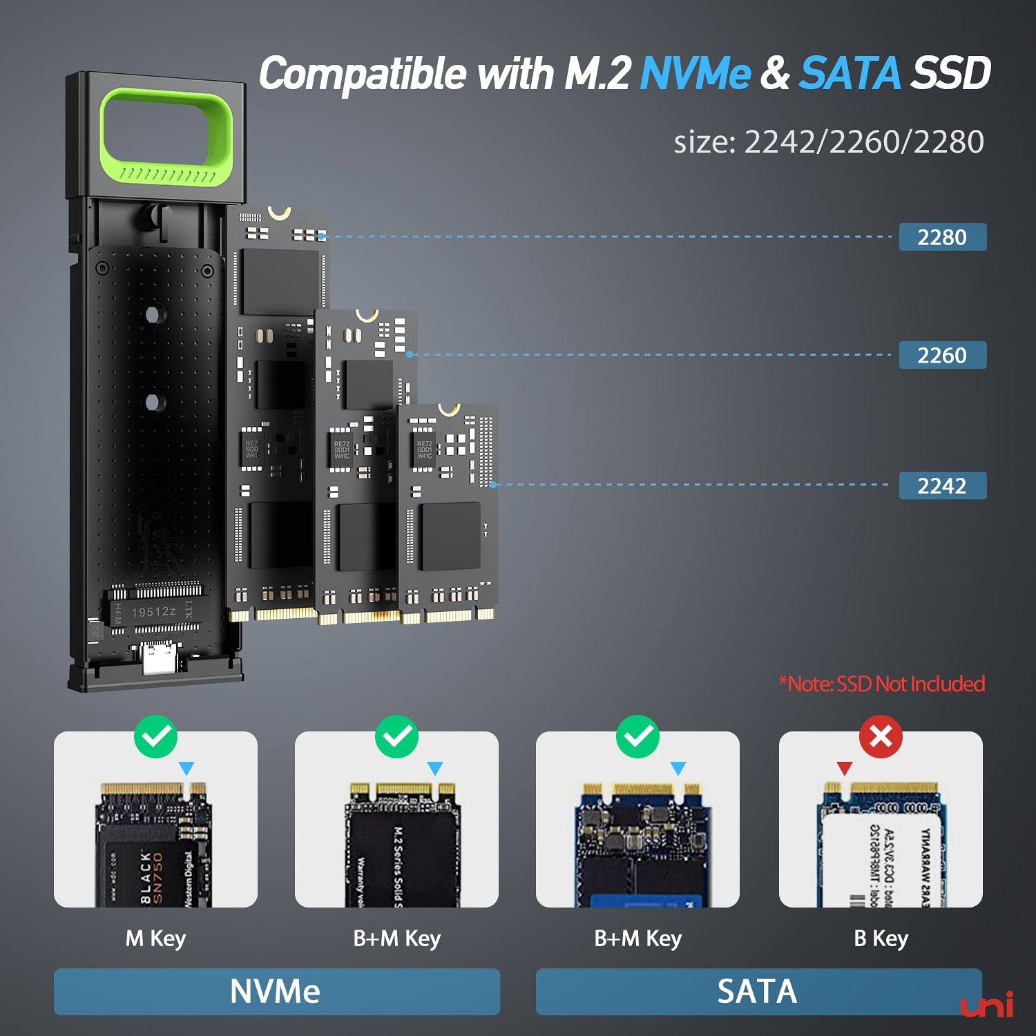 M.2 NVME NGFF SSD Adaptateur de Boîtier USB C 3.1 10Gbps SATA PCIe  M-Key(B+M Key