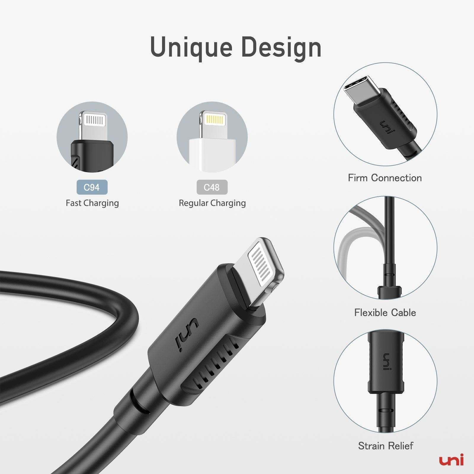 uni® Lightning Fast Charging Cable, Apple iPhone Speed C Charging Cable