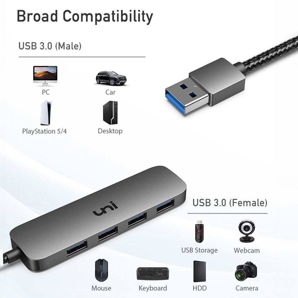 Hub USB, Adaptador multipuerto USB 4 puertos x 3 USB 3.0, Aluminio