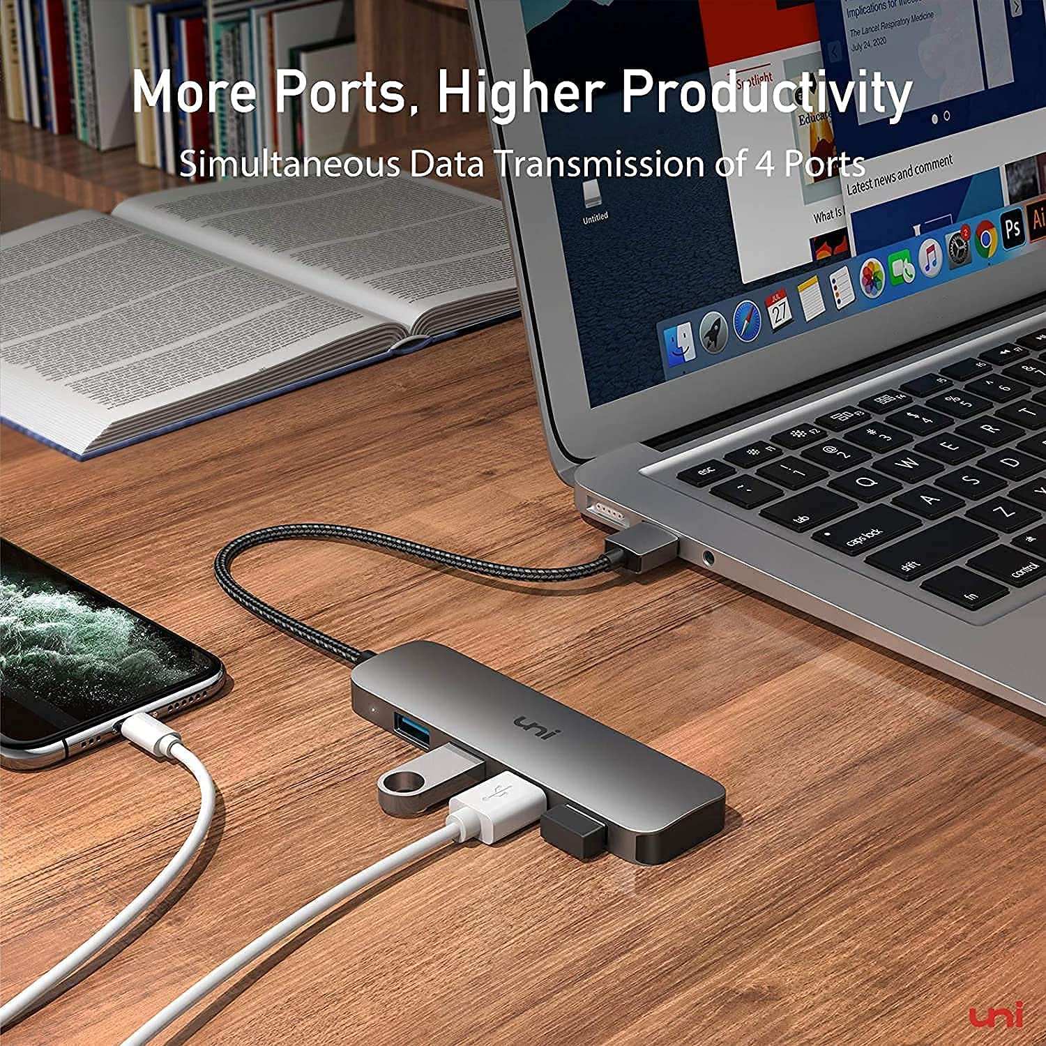 USB Hub, USB Multiport 4 Port x USB 3.0 | Aluminum | uni®