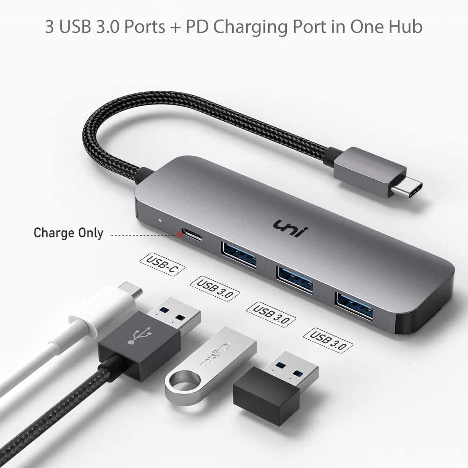 Adaptador multipuerto USB C Hub – Dongle de aluminio portátil 7 en 1 con  salida HDMI 4K, 3 puertos USB 3.0, lector de tarjetas SD/TF compatible con