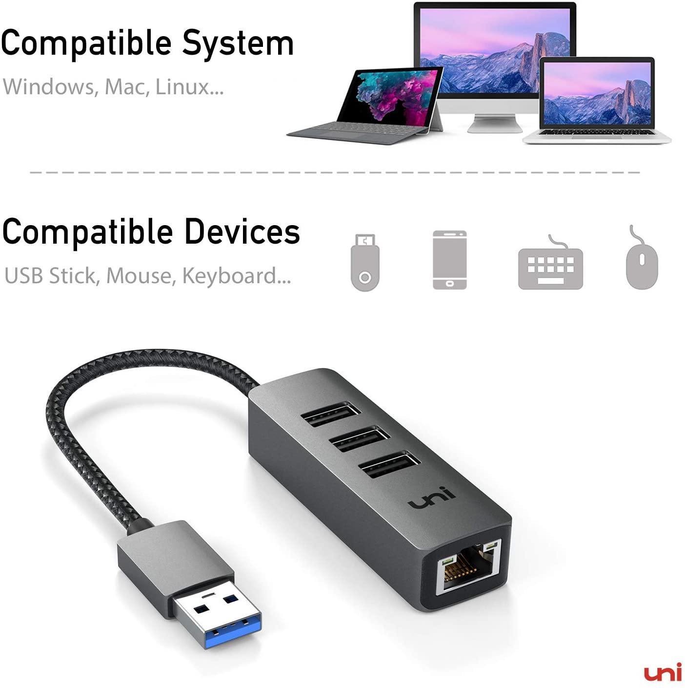  USB to Ethernet Adapter,3 USB Hub 3.0 with RJ45