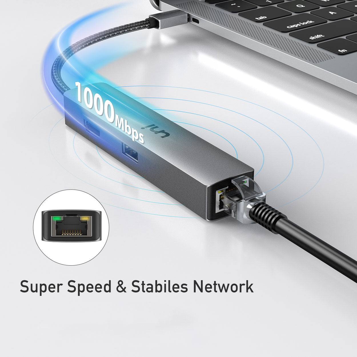 USB C Hub Ethernet, 5-in-1 lan Multiport Adapter
